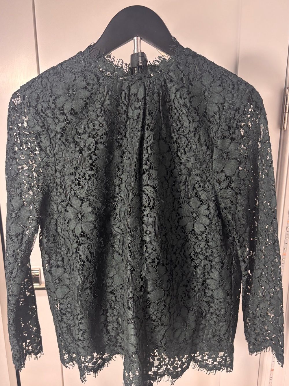 Joie Emerald Green Floral Lace Mock Neck Blouse XS Long Sleeve